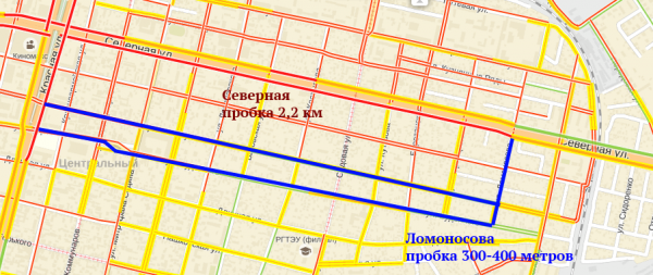 Карта Краснодара, схема объезда по Кузнечной и Ломоносова
